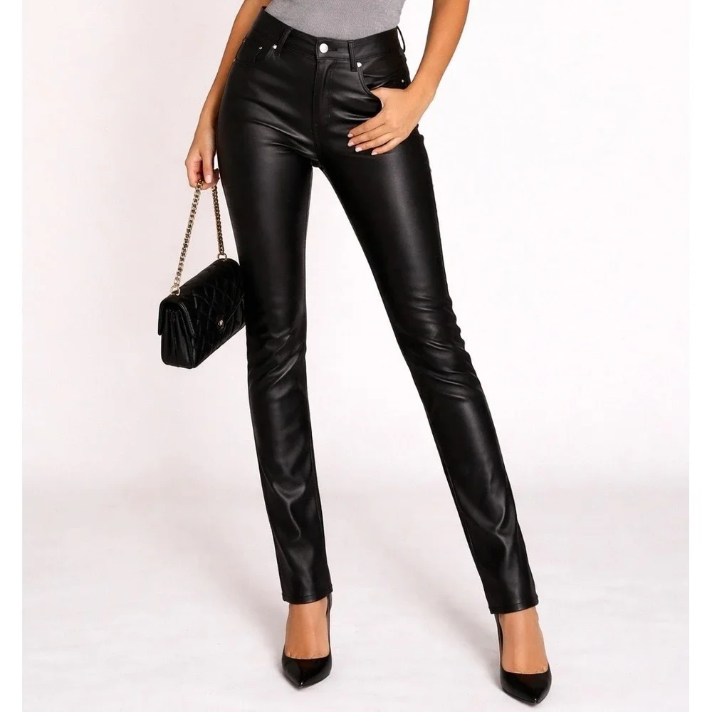 Gap Vintage Slim High Rise Faux Leather Pants Black Vegan 29/8R 406629-00-1 NEW - Picture 1 of 9